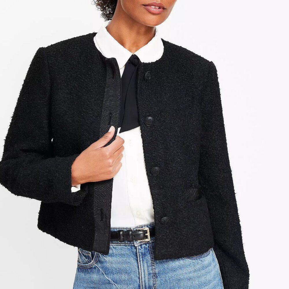 LOFT Tall Boucle Collarless Jacket XS